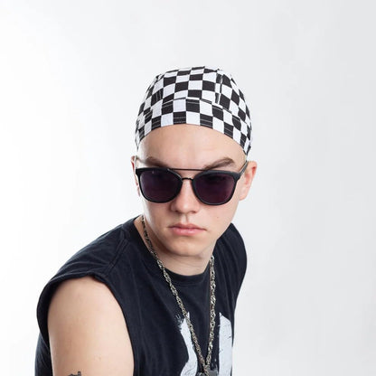 50x Bandana Schwarz-Weiß Kariert – Kopftuch/Stirnband/Tuch Unisex – Großhandel Set