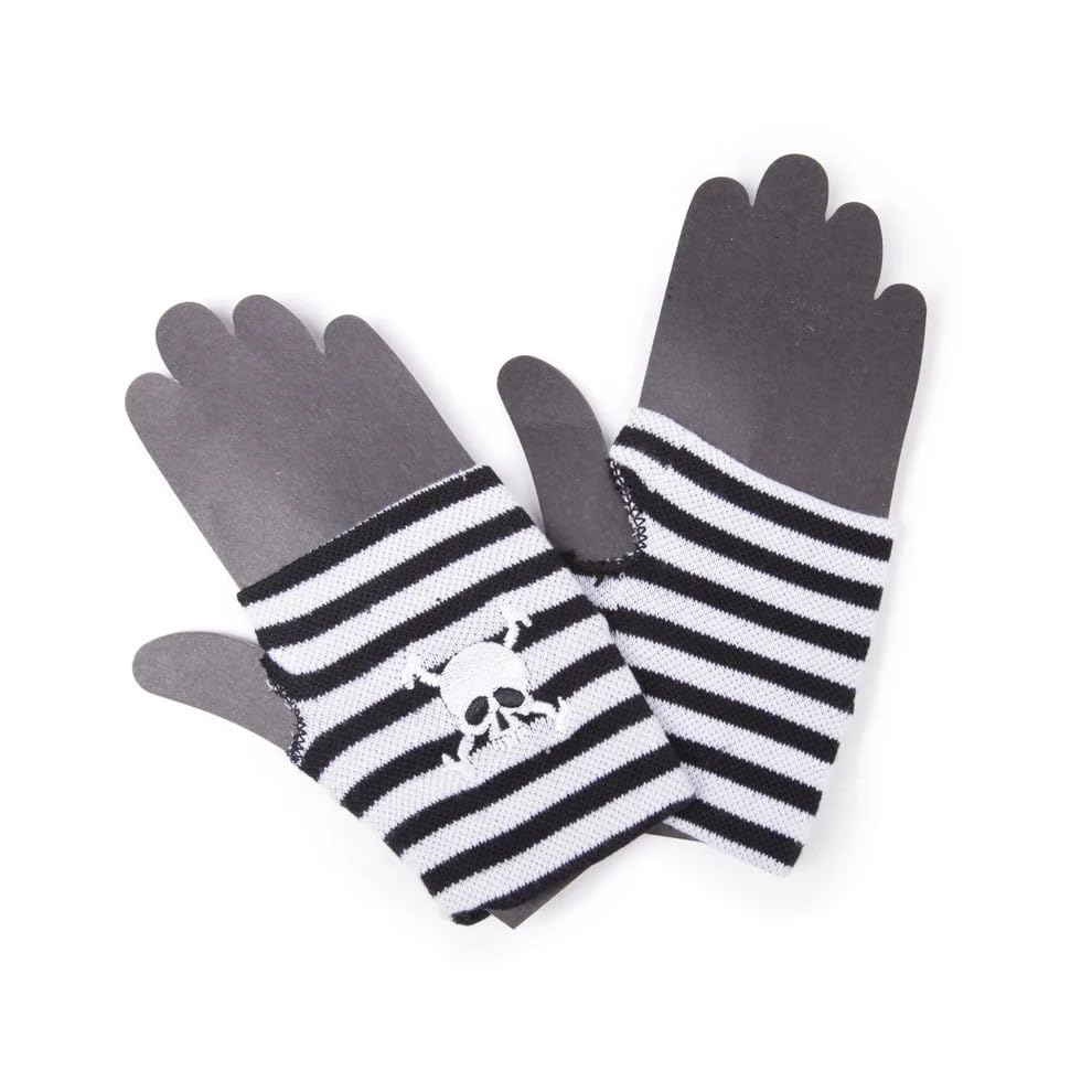 Fingerlose Handschuhe – Gestreift in Schwarz-Weiß mit Totenkopf – Gothic Punk Rockabilly Piraten-Style