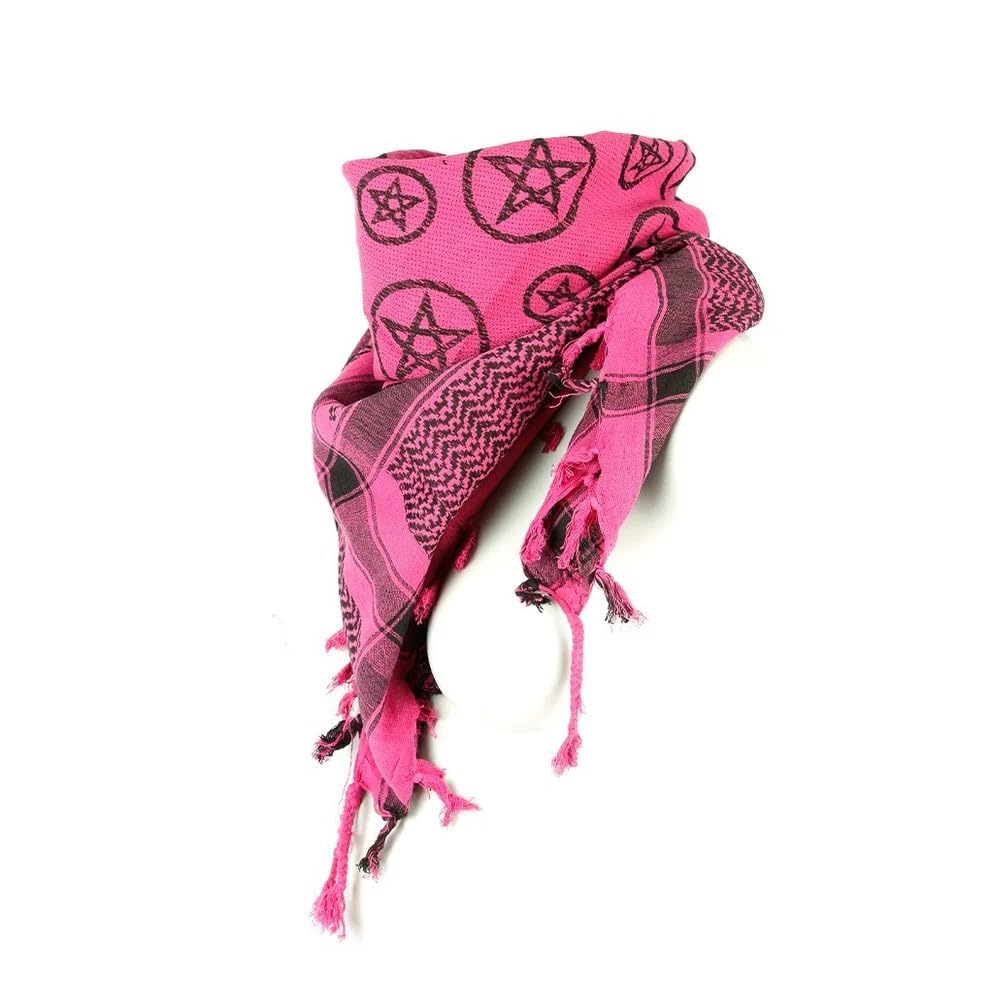 Palästinensertuch Shemagh Kufiya Pink mit Pentagramm – Gothic Punk Festival Tuch – Alternative Halstuch / Pali Tuch für Damen & Herren