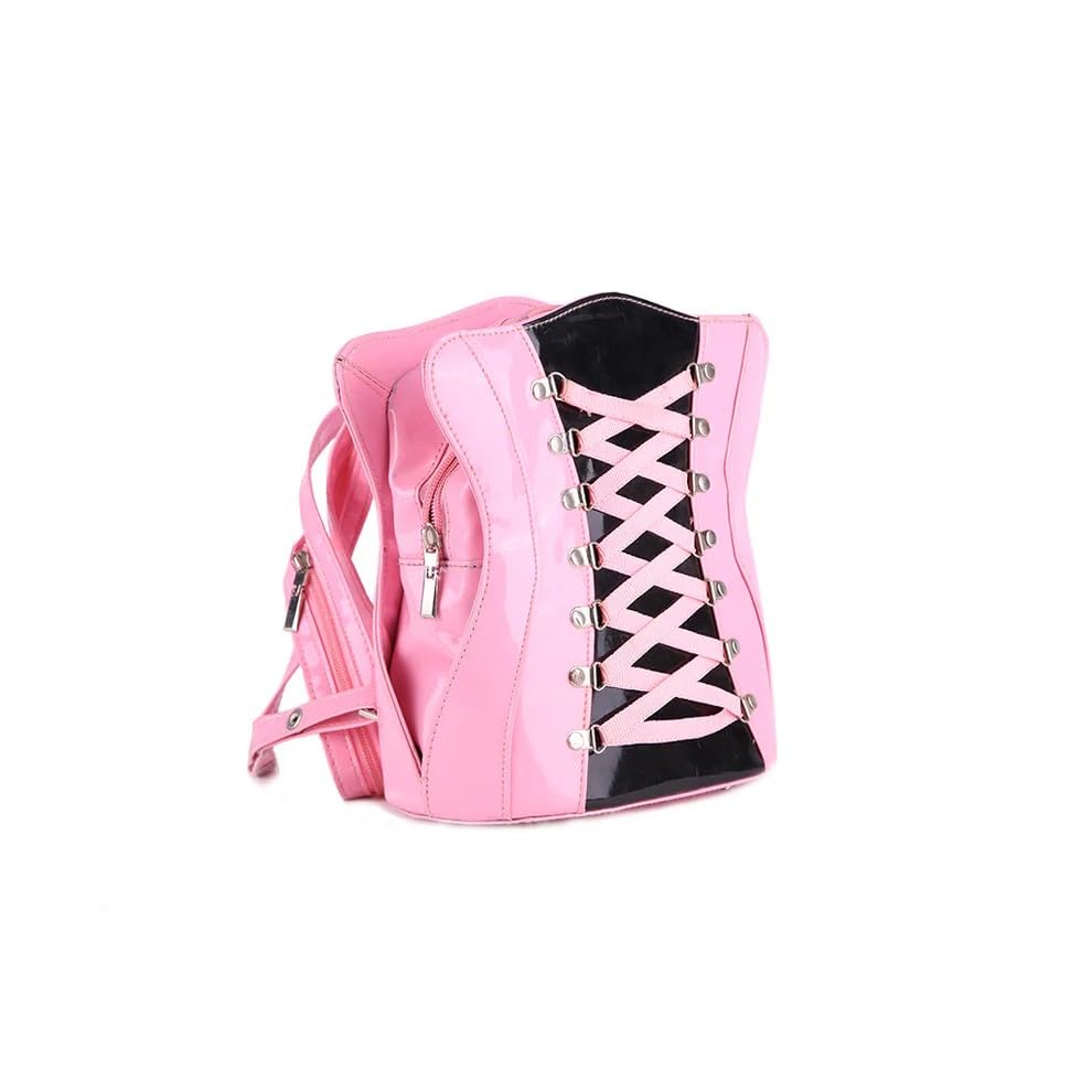 Umhängetasche Rucksack Korsett Design – Pinker Lack-Backpack | Modische Schultertasche Retro Gothic Style Tasche
