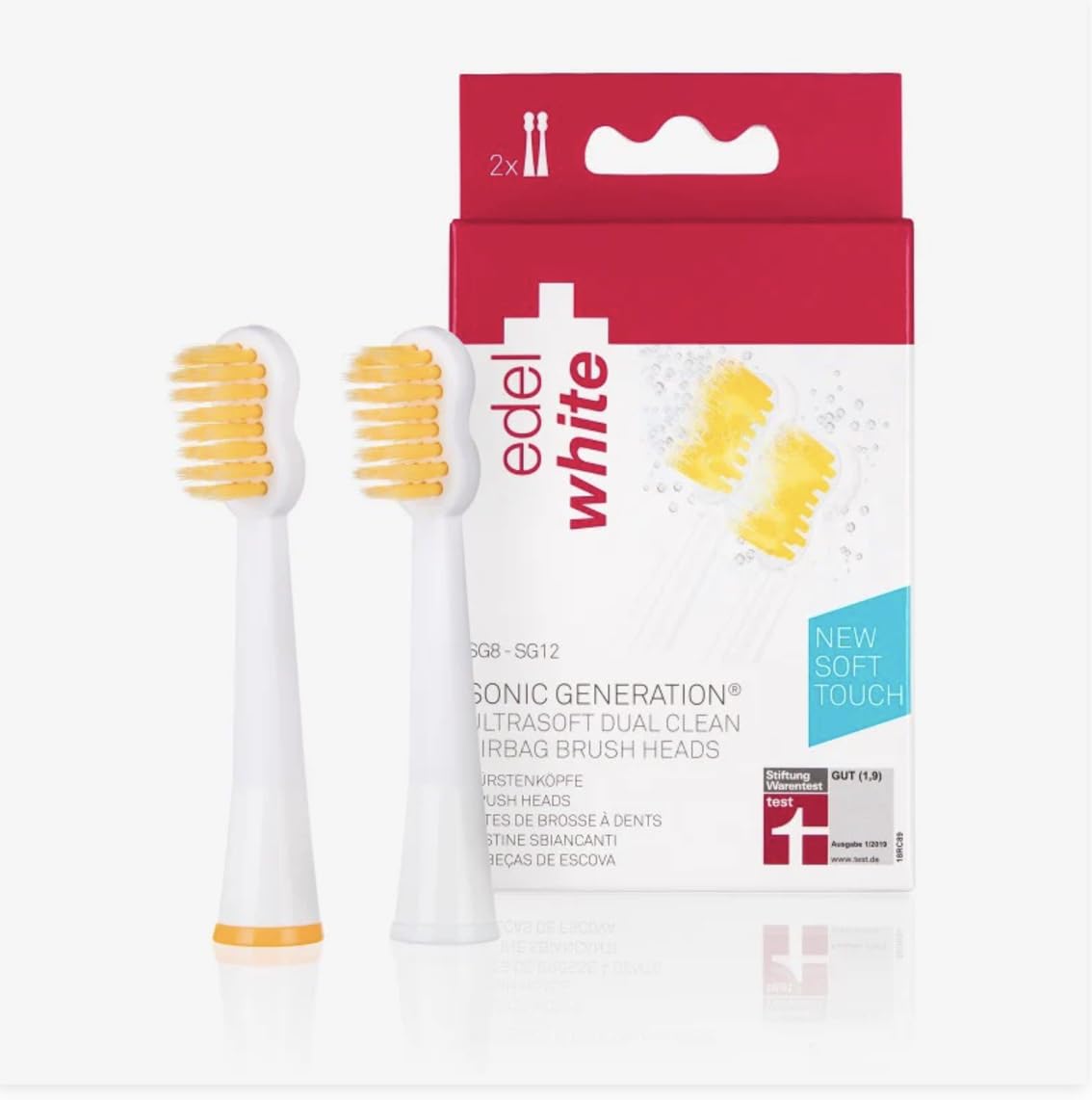 edel+white Dual Clean Ultrasoft Airbag Bürstenköpfe für elektrische Zahnbürste I Geeignet für alle edel+white Schall Zahnbürsten I Nachfüllpackung mit 2 Stück