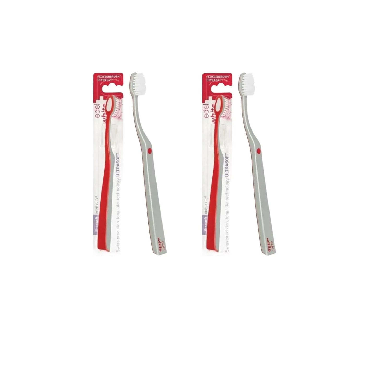 2x Edel+White Flosserbrush Ultrasoft Zahnbürsten | Konex HD Borsten für empfindliches Zahnfleisch & gründliche Zahnreinigung | Swiss Made