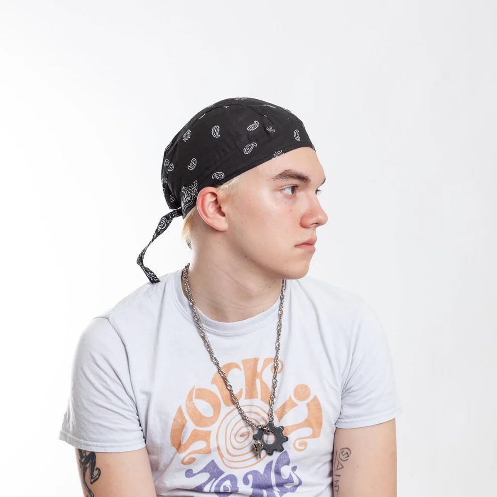 Schwarzes Bandana Kopftuch mit Paisley Muster – Unisex Biker Tuch, Piratentuch, Baumwolle, Sommer Sonnenschutz