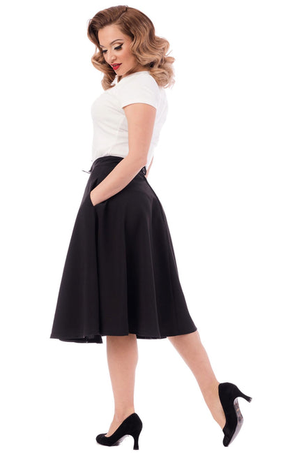 Steady Clothing Tellerrock Pocket High Waist Thrills Schwarz Vintage Swing Skirt Retro, Größe:S