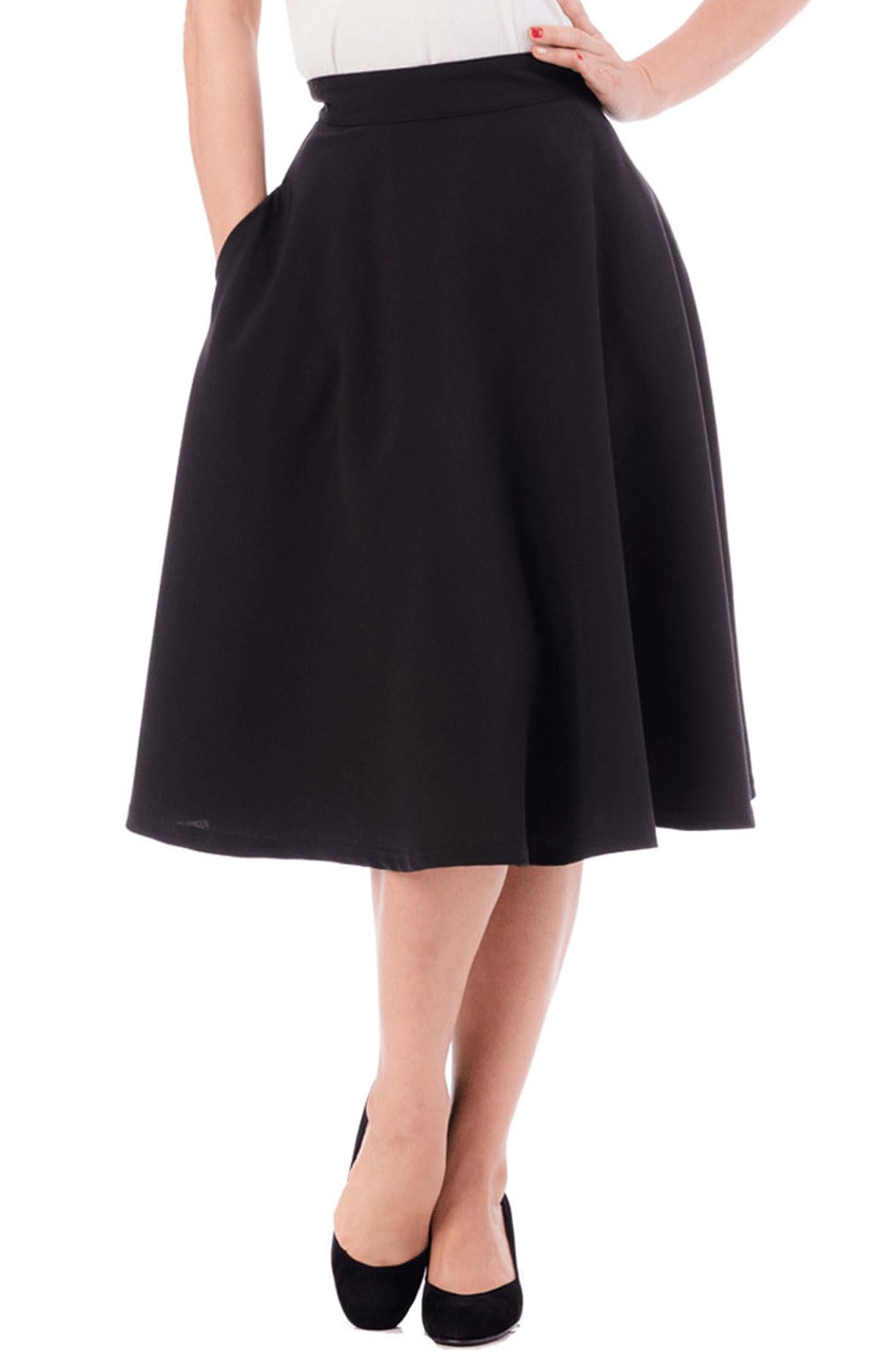 Steady Clothing Tellerrock Pocket High Waist Thrills Schwarz Vintage Swing Skirt Retro, Größe:S