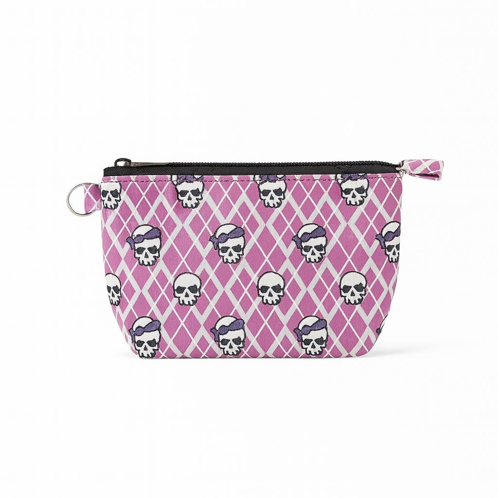 Pinker Geldbeutel mit Totenkopf – Rockabilly Gothic Portemonnaie – Punk Rock Geldbörse für Damen