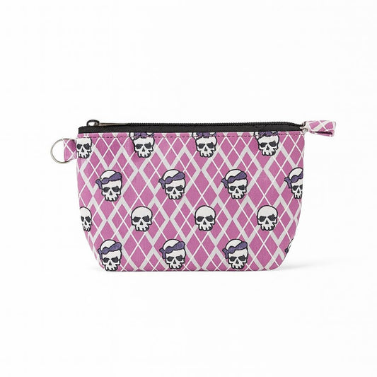 Pinker Geldbeutel mit Totenkopf – Rockabilly Gothic Portemonnaie – Punk Rock Geldbörse für Damen