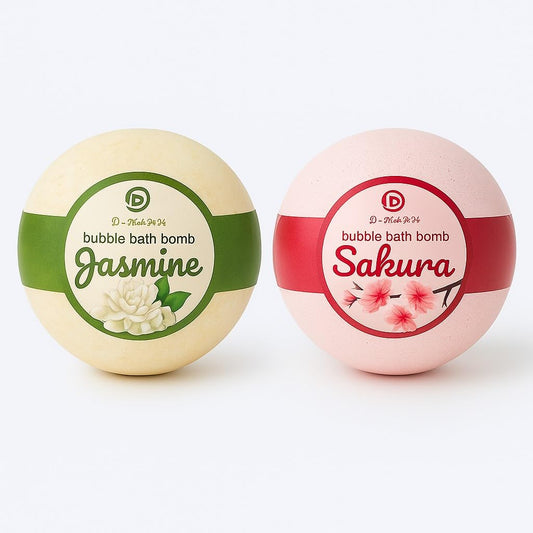 2er Set Badebomben – Jasmin & Kirschblüte | Handgemachte Badekugeln aus Thailand | Wellness Bubble Bath Bombs – je ca. 180 g