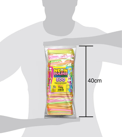 Tise Süsswaren Neon Pulversticks Karneval Fasching Wurfmaterial Brause Pulver Stangen Schleckpulver, 500 Stück (750g)