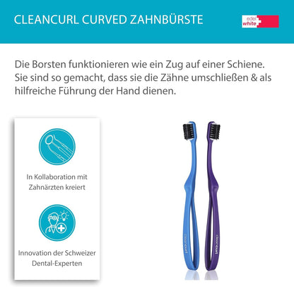 2x Edel+White SoftCurl Zahnbürsten | 3-seitiger Bürstenkopf für Implantat- & Zahnfleischpflege | Sanfte & gründliche Reinigung | Swiss Made