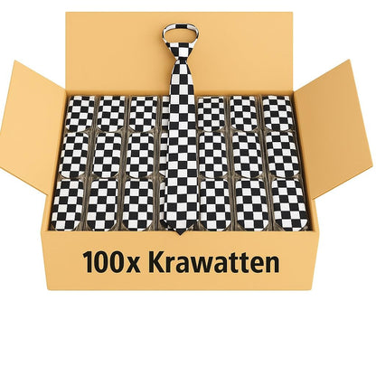 100x Krawatte Schwarz-Weiß Karo – Schmale Herren Krawatten in Satinoptik – Großhandel Set