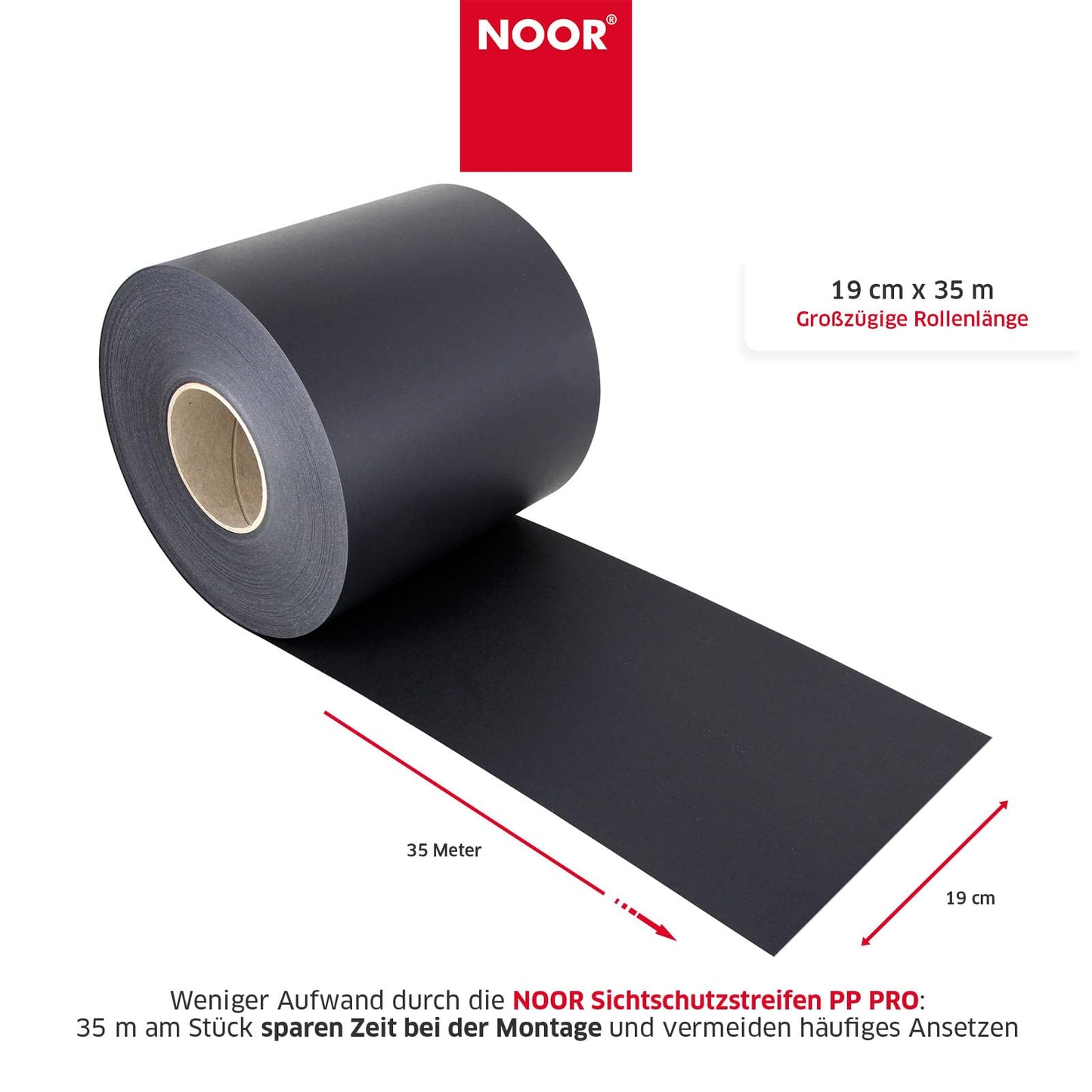 NOOR Sichtschutzstreifen PP PRO für Doppelstabmattenzaun 650 g/m² - Zaunsichtschutz Rolle 0,19x35 m - blickdichter Wind- & Sichtschutz für G