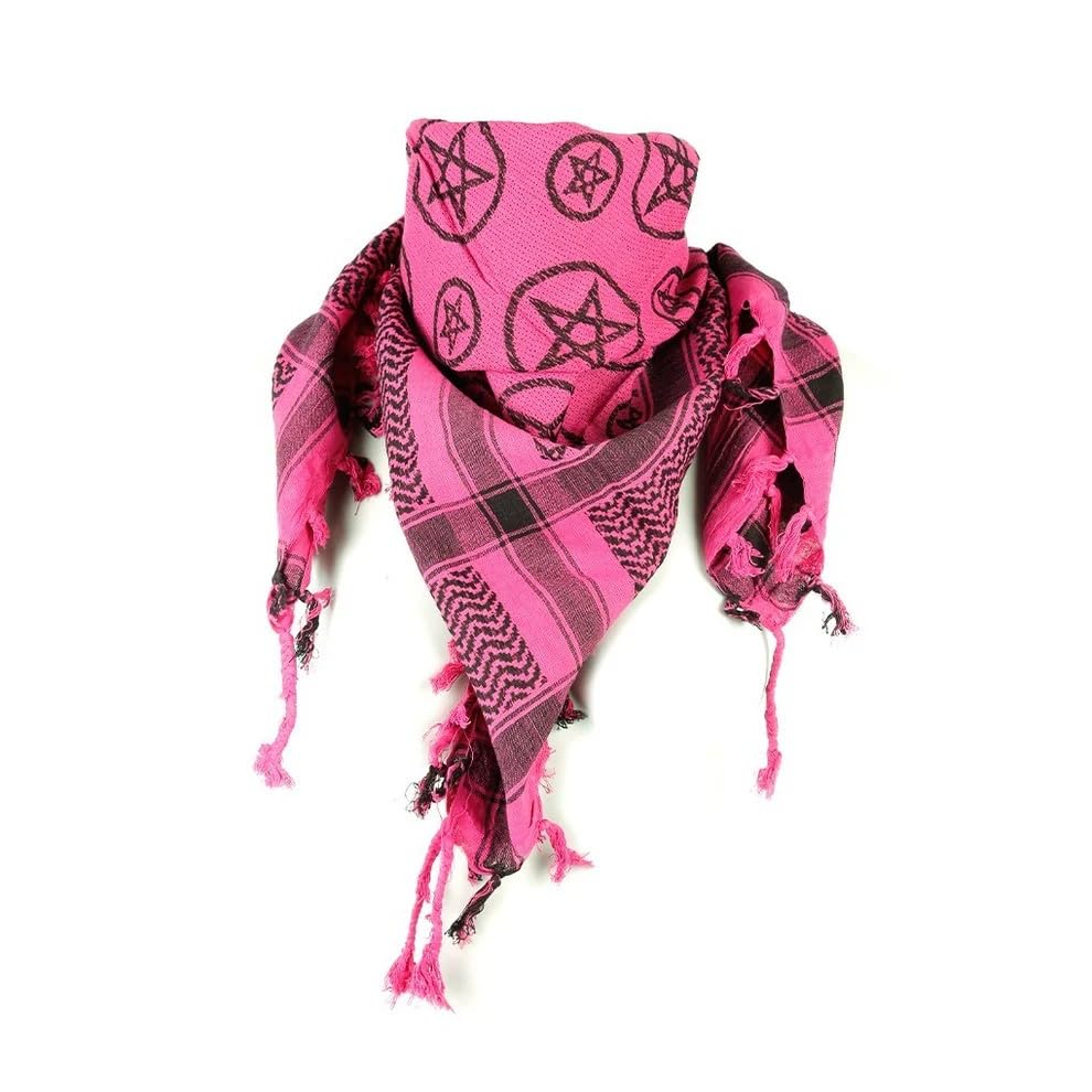 Palästinensertuch Shemagh Kufiya Pink mit Pentagramm – Gothic Punk Festival Tuch – Alternative Halstuch / Pali Tuch für Damen & Herren