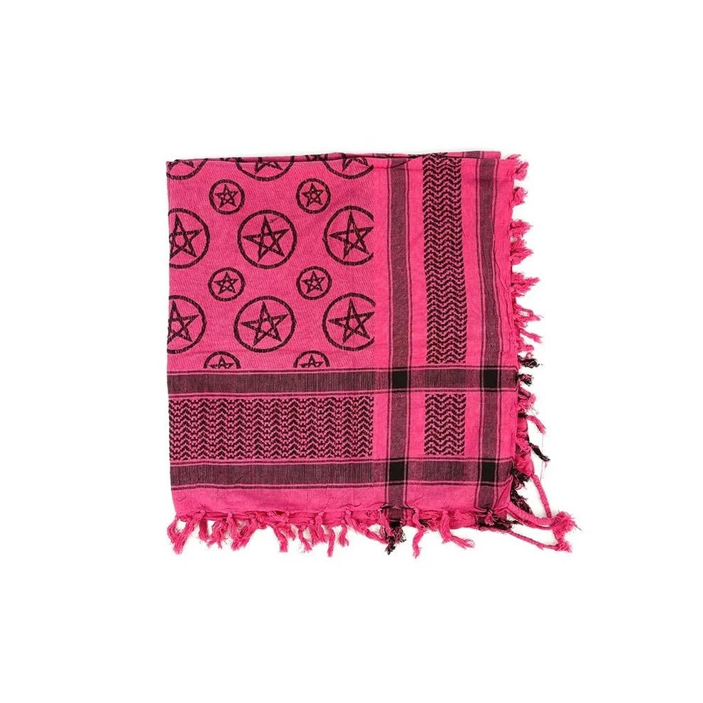 Palästinensertuch Shemagh Kufiya Pink mit Pentagramm – Gothic Punk Festival Tuch – Alternative Halstuch / Pali Tuch für Damen & Herren