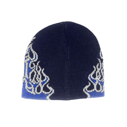 Strickmütze Blau mit Flammen-Muster – Wintermütze/Beanie Unisex – Warme Strickmütze für Damen & Herren