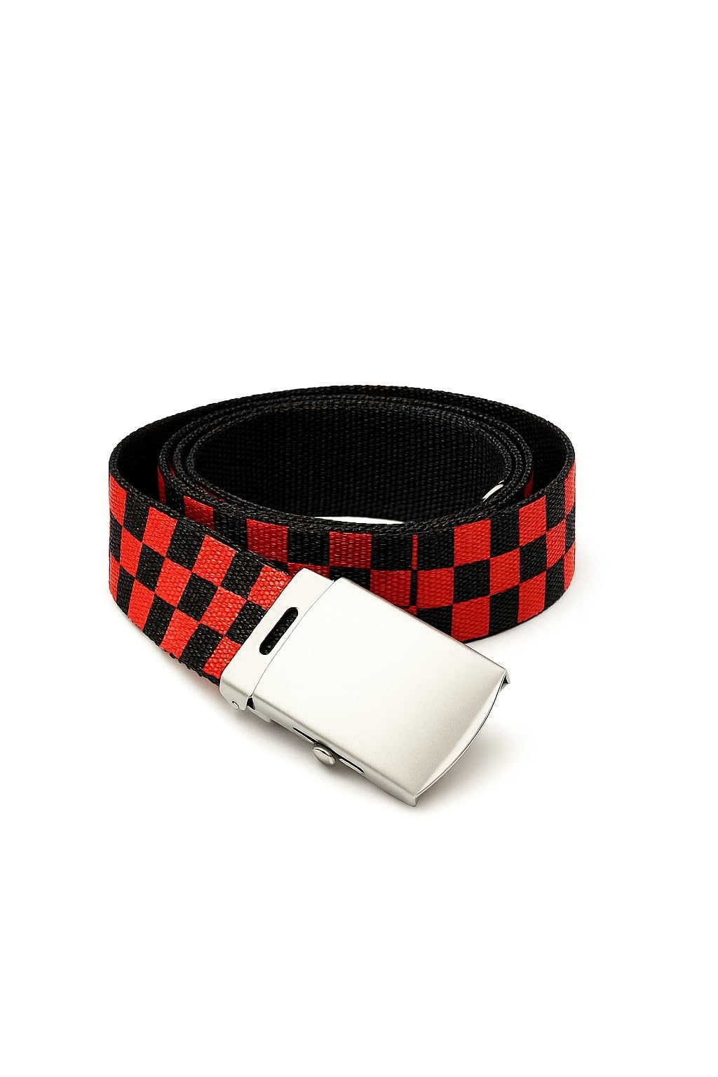 Schwarz-Rot Karierter Stoffgürtel – Schachbrett-Muster, 120 cm – Verstellbarer Hüft- & Jeansgürtel Gürtel Belt für Damen und Herren