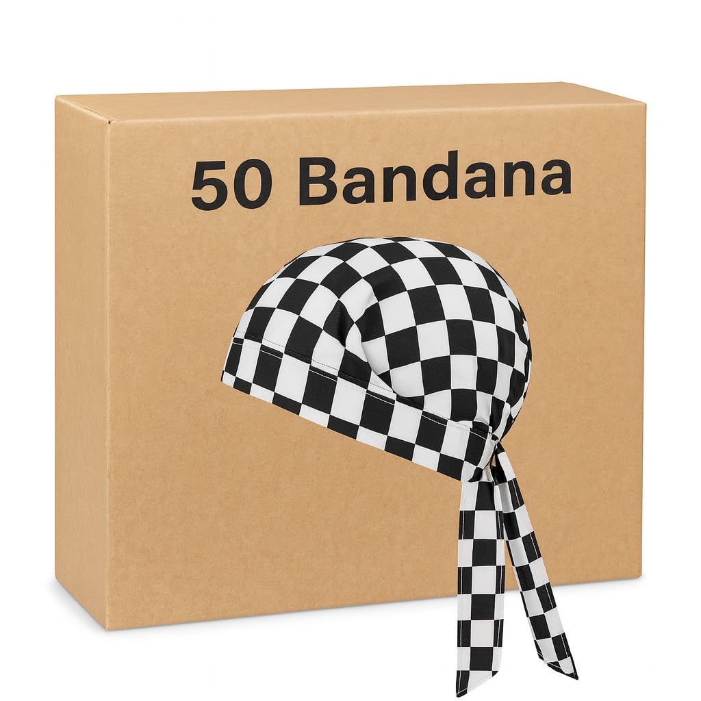 50x Bandana Schwarz-Weiß Kariert – Kopftuch/Stirnband/Tuch Unisex – Großhandel Set