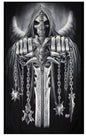 Fleecedecke „Your Next“ – Grim Reaper Totenkopf mit Schwert & Ketten – Gothic Horror Kuscheldecke – Schwarze Decke mit Sensenmann Motiv