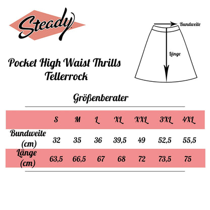 Steady Clothing Tellerrock Pocket High Waist Thrills Schwarz Vintage Swing Skirt Retro, Größe:S