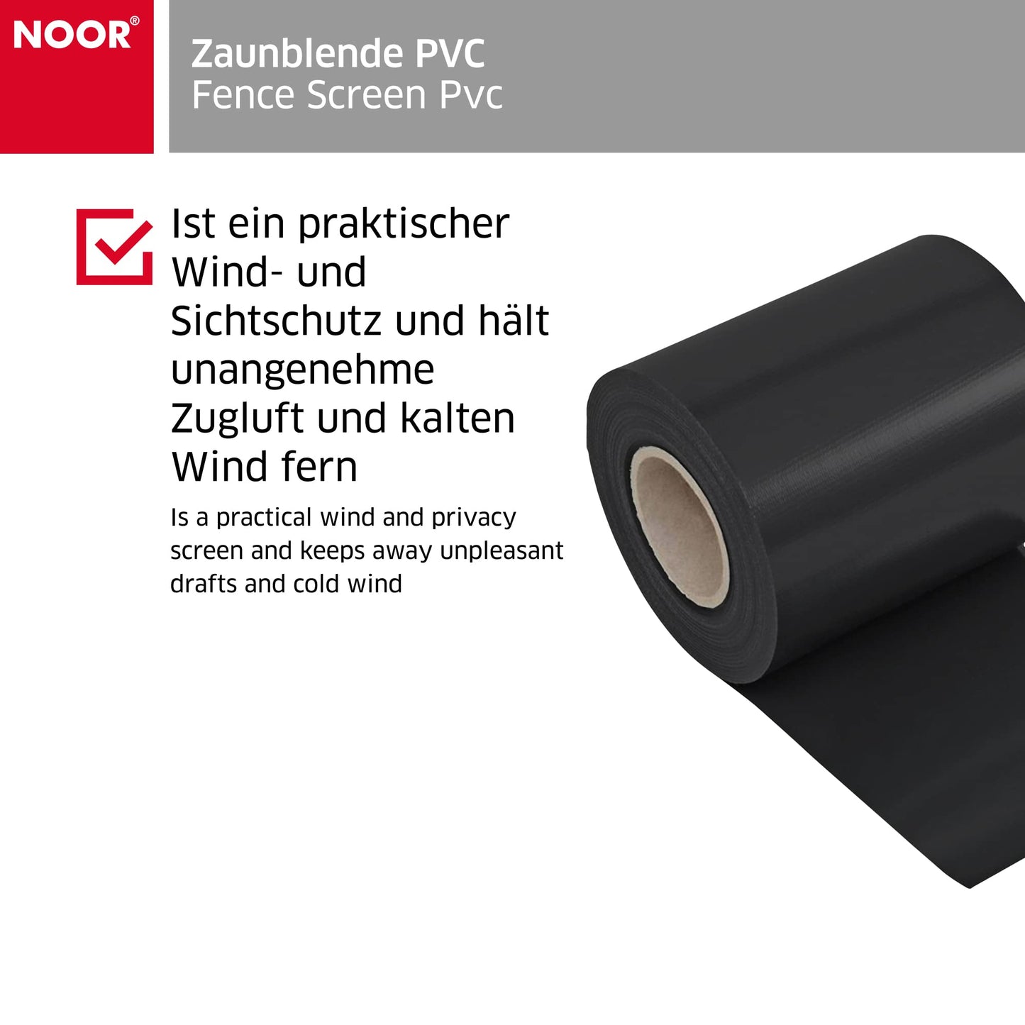NOOR Sichtschutzstreifen PVC Blickdicht für Doppelstabmattenzaun - Zaunsichtschutz Rolle 0,19x35 m - blickdichter Wind- & Sichtschutz für Garten Terrasse - Zaunblende 630 g/m² inkl. 28 Klemmschienen