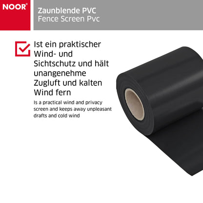 NOOR Sichtschutzstreifen PVC Blickdicht für Doppelstabmattenzaun - Zaunsichtschutz Rolle 0,19x35 m - blickdichter Wind- & Sichtschutz für Garten Terrasse - Zaunblende 630 g/m² inkl. 28 Klemmschienen