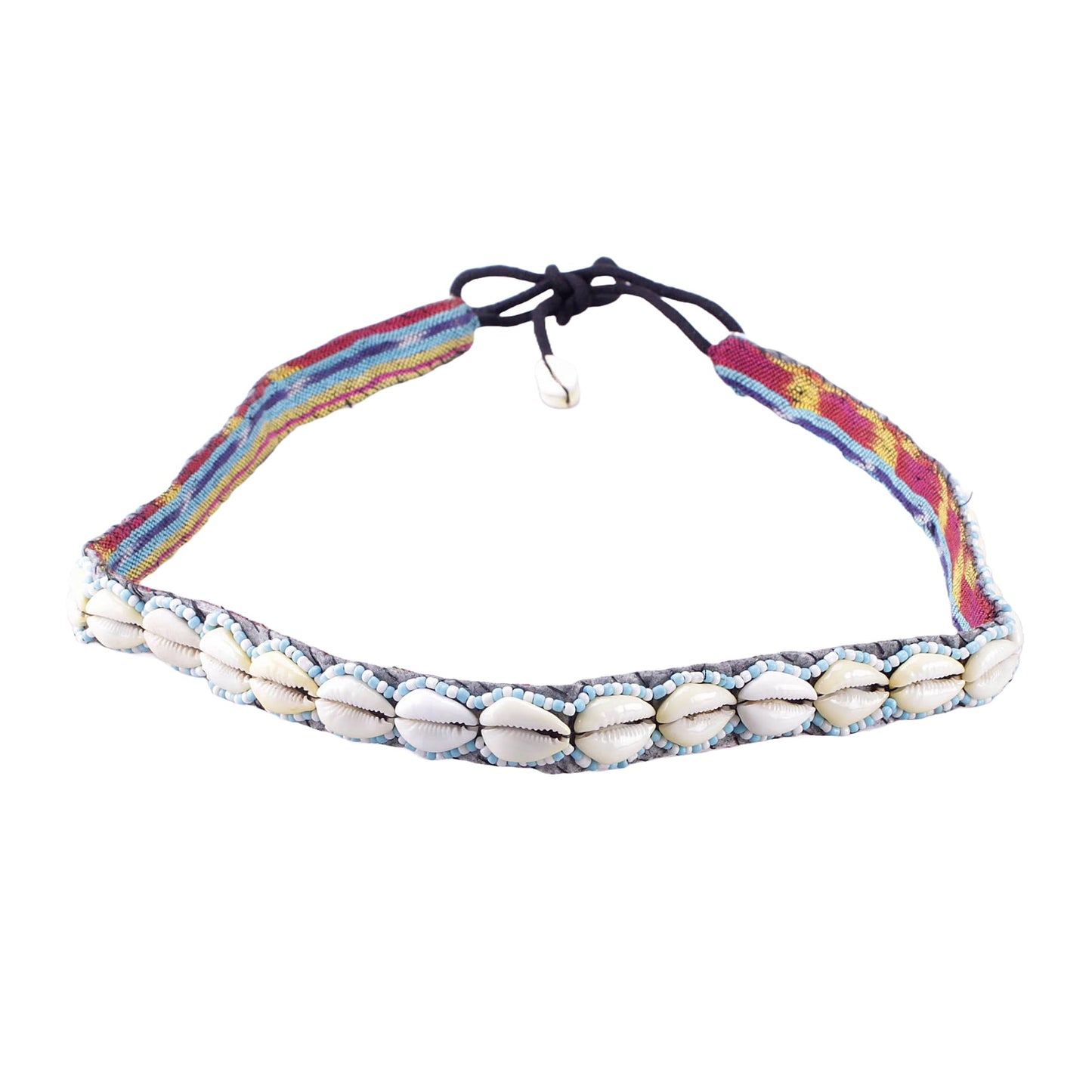 Schmaler Boho Muschelgürtel Blau/Weiß – Handgefertigter Damen Taillen- & Hüftgürtel Gürtel mit Muscheln im Ibiza Festival Style