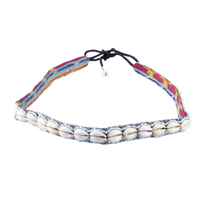 Schmaler Boho Muschelgürtel Blau/Weiß – Handgefertigter Damen Taillen- & Hüftgürtel Gürtel mit Muscheln im Ibiza Festival Style