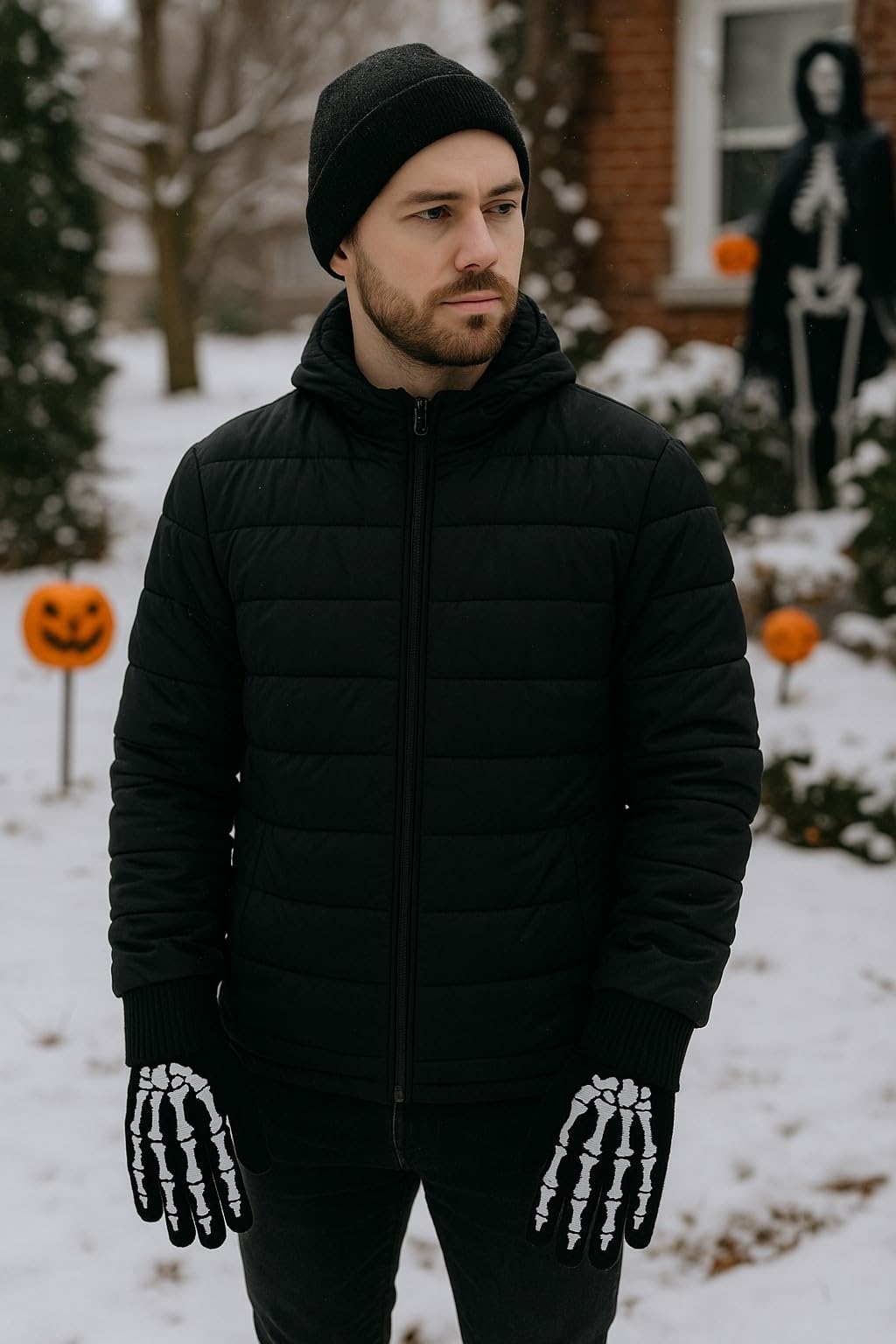 Schwarze Skelett-Handschuhe – Halloween Handschuhe mit Knochen-Design für Damen & Herren