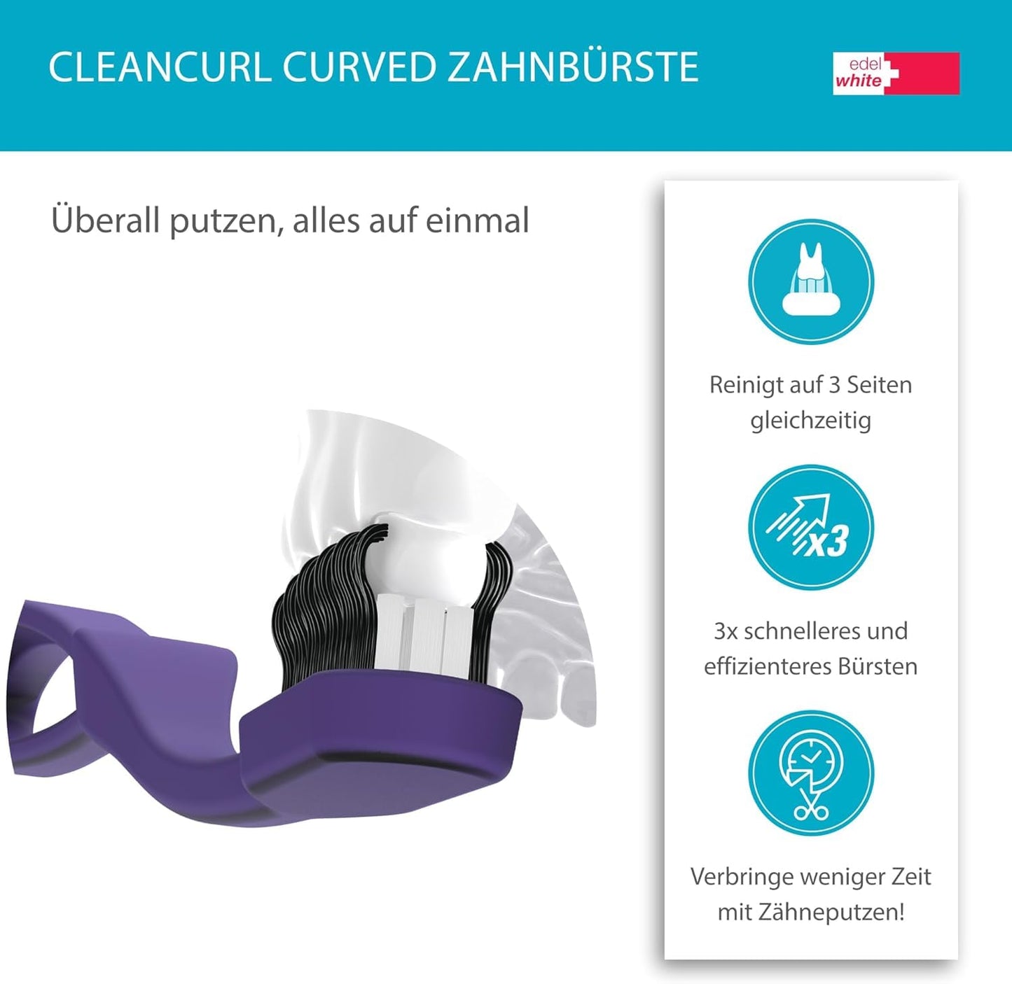 2x Edel+White SoftCurl Zahnbürsten | 3-seitiger Bürstenkopf für Implantat- & Zahnfleischpflege | Sanfte & gründliche Reinigung | Swiss Made