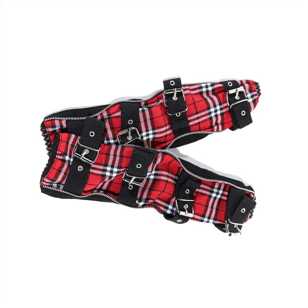 Armstulpen Schwarz Rot Kariert mit Metallschnallen | Gothic Punk Rocker Accessoire
