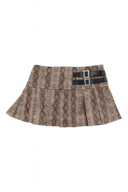 Damen Mini Faltenrock im Schlangenhaut-Muster – Grau – Elastischer Bund – Größe XS/S – Snake Print Rock – Modischer Streetstyle Minirock