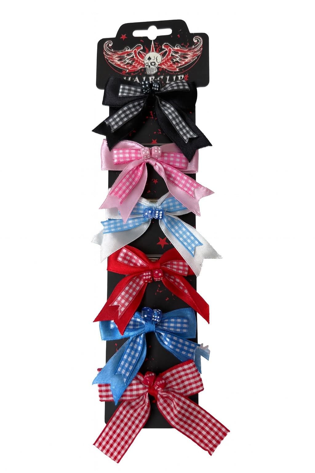 6x Haarklammern mit Schleife & Würfeln – Rockabilly Haarclips im Retro, Gothic & Punk Stil – Stylisches Accessoire für Damen & Mädchen
