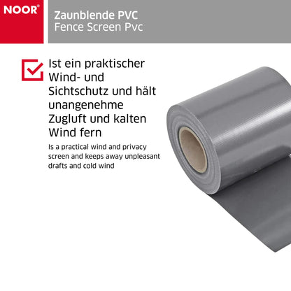 NOOR Sichtschutzstreifen PVC Blickdicht für Doppelstabmattenzaun - Zaunsichtschutz Rolle 0,19x35 m - blickdichter Wind- & Sichtschutz für Garten Terrasse - Zaunblende 630 g/m² inkl. 28 Klemmschienen