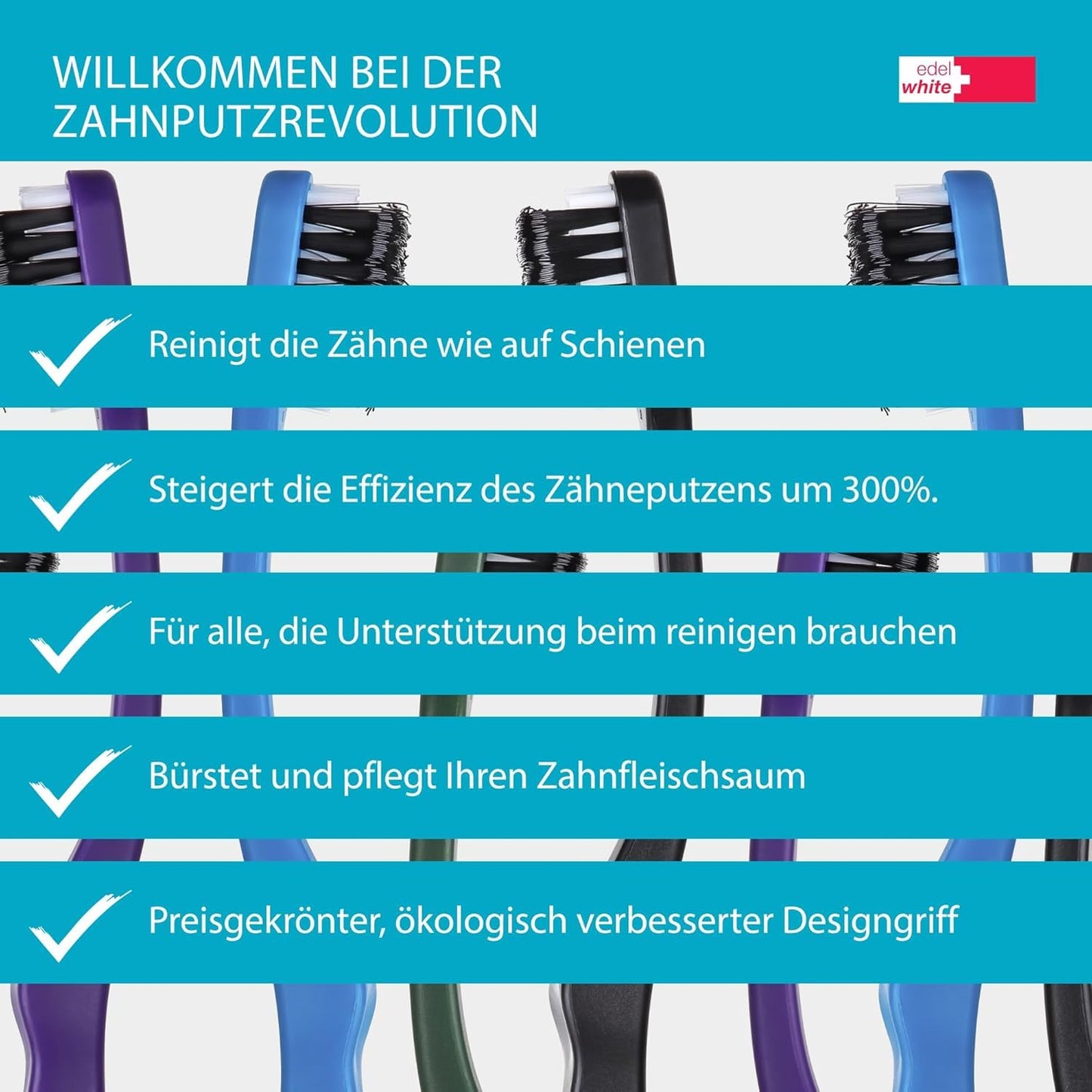 2x Edel+White SoftCurl Zahnbürsten | 3-seitiger Bürstenkopf für Implantat- & Zahnfleischpflege | Sanfte & gründliche Reinigung | Swiss Made