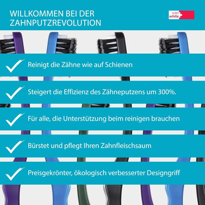 2x Edel+White SoftCurl Zahnbürsten | 3-seitiger Bürstenkopf für Implantat- & Zahnfleischpflege | Sanfte & gründliche Reinigung | Swiss Made