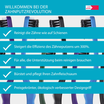 edel+white CleanCurl Curved Zahnbürste dreiseitig I 3 Mal effizienter beim Zähneputzen als einseitige Zahnbürsten I Sehr gründliche Zahnreinigung