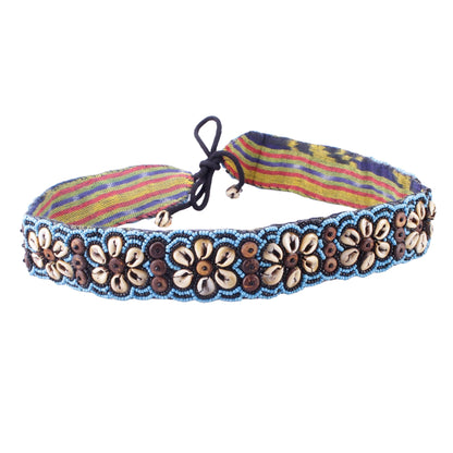 Boho Muschelgürtel Damen Schwarz/Blau – Handgefertigter Taillen- & Hüftgürtel Gürtel mit Muscheln im Blumendesign – Hippie Look