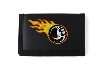 Schwarzer Geldbeutel mit 8-Ball & Flammen – Rockabilly Portemonnaie – Stylische Geldbörse für Damen & Herren