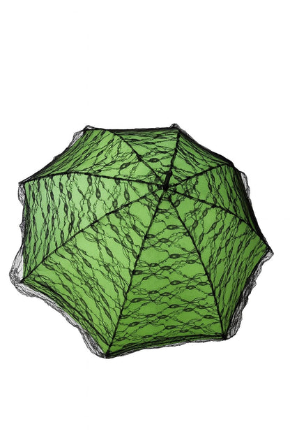 Regenschirm Grün Schwarz mit Spitze und Rüschen – Sonnenschirm und Regenschirm für Damen, 95 cm Durchmesser, Elegant und Windfest