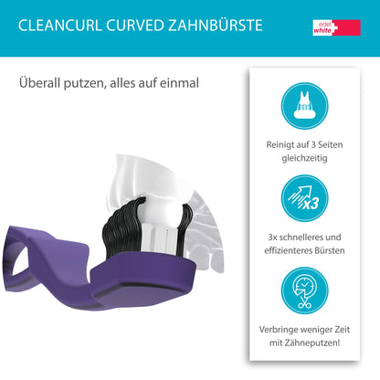 edel+white CleanCurl Curved Zahnbürste dreiseitig I 3 Mal effizienter beim Zähneputzen als einseitige Zahnbürsten I Sehr gründliche Zahnreinigung
