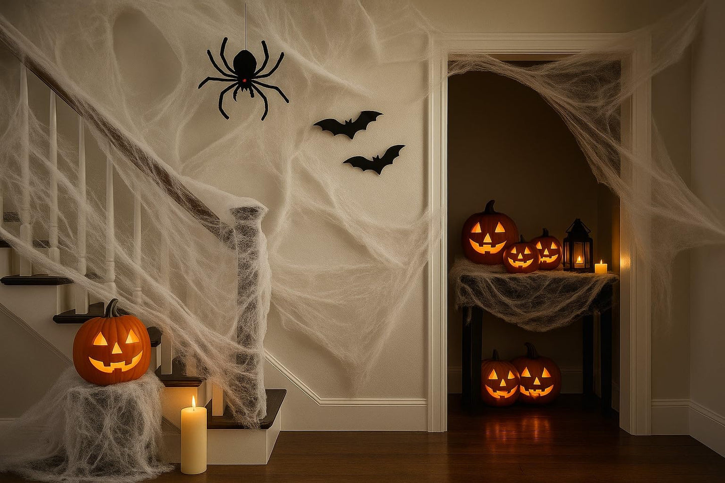 Halloween Spinnennetz Weiß 700g – XXL Spinnenweben Deko für Halloween Party, Horror Dekoration für Haus, Garten & Innenräume