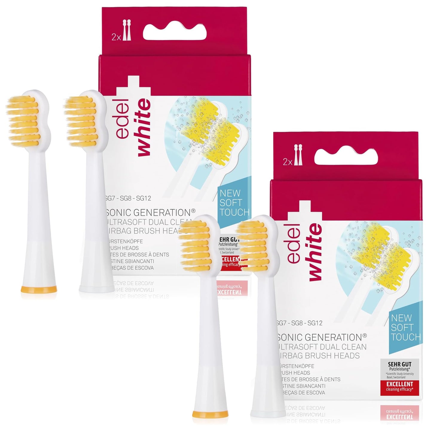 4er Set edel+white Dual Clean Ultrasoft Airbag Bürstenköpfe für elektrische Zahnbürste I Geeignet für alle edel+white Schall Zahnbürsten I Nachfüllpackung mit 4 Stück