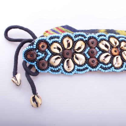 Boho Muschelgürtel Damen Schwarz/Blau – Handgefertigter Taillen- & Hüftgürtel Gürtel mit Muscheln im Blumendesign – Hippie Look