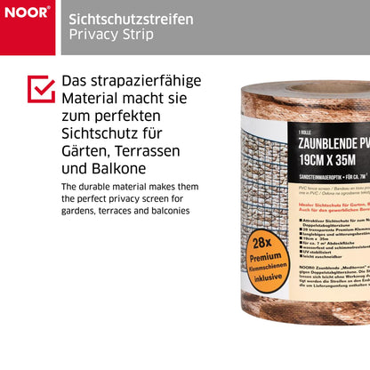 NOOR Sichtschutzstreifen PVC Blickdicht für Doppelstabmattenzaun - Zaunsichtschutz Rolle 0,19x35 m - blickdichter Wind- & Sichtschutz für Garten Terrasse - Zaunblende 630 g/m² inkl. 28 Klemmschienen