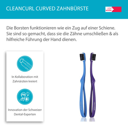 edel+white CleanCurl Curved Zahnbürste dreiseitig I 3 Mal effizienter beim Zähneputzen als einseitige Zahnbürsten I Sehr gründliche Zahnreinigung