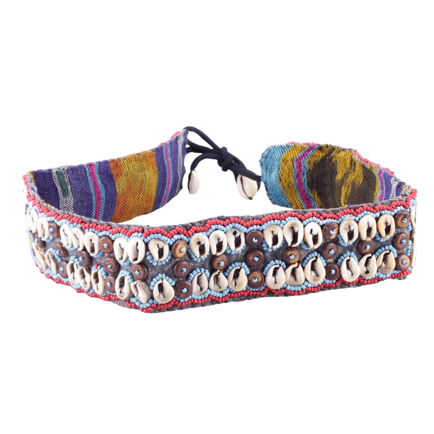 Boho Muschelgürtel Damen Rot/Blau – Handgefertigter Taillen- & Hüftgürtel Gürtel mit Muscheln im Ibiza Style – Sommer Festival Accessoire
