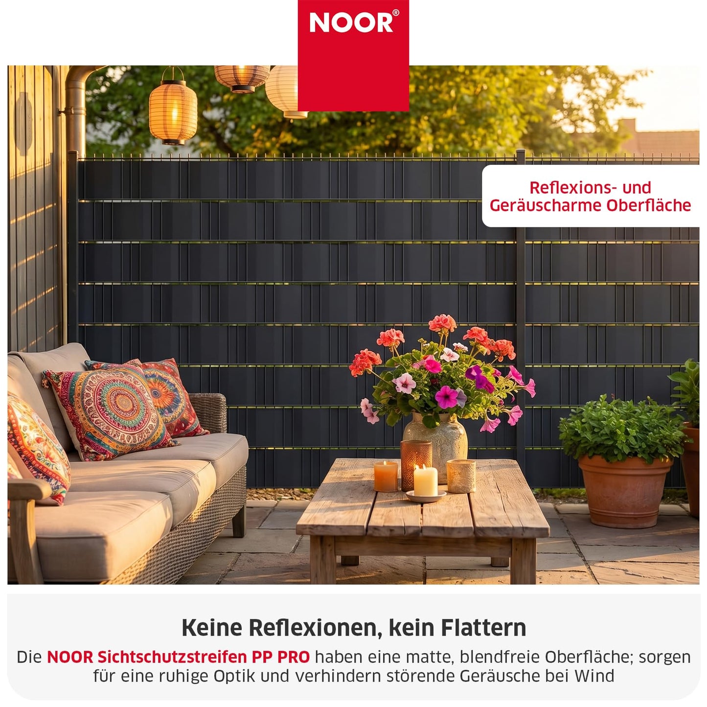 NOOR Sichtschutzstreifen PP PRO für Doppelstabmattenzaun 650 g/m² - Zaunsichtschutz Rolle 0,19x35 m - blickdichter Wind- & Sichtschutz für G