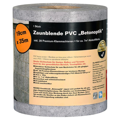 NOOR Sichtschutzstreifen PVC Blickdicht für Doppelstabmattenzaun - Zaunsichtschutz Rolle 0,19x35 m - blickdichter Wind- & Sichtschutz für Garten Terrasse - Zaunblende 630 g/m² inkl. 28 Klemmschienen
