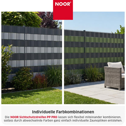 NOOR Sichtschutzstreifen PP PRO für Doppelstabmattenzaun 650 g/m² - Zaunsichtschutz Rolle 0,19x35 m - blickdichter Wind- & Sichtschutz für G