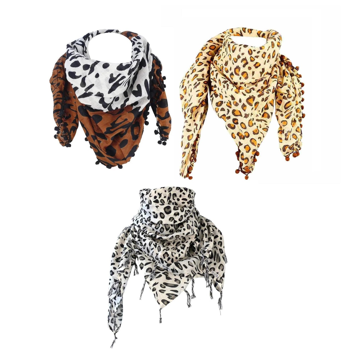 3er Set Damen Halstücher – Leopard Chiffon Schal im Animal Print – Leichtes Sommer-Tuch Mode Accessoire